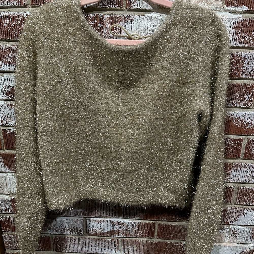 Anthropologie Fuzzy Tan Sweater